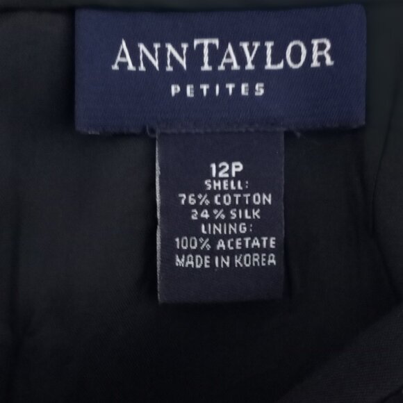 'ANN TAYLOR PETITES' Navy with White Embroidered Floral Skirt Size 12P Lined EUC - Picture 9 of 10